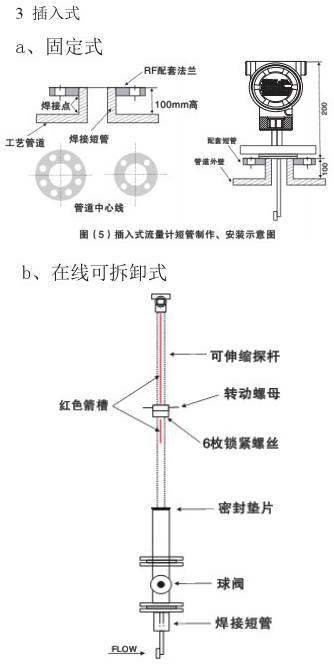 高粘度靶式流量計插入式安裝示意圖